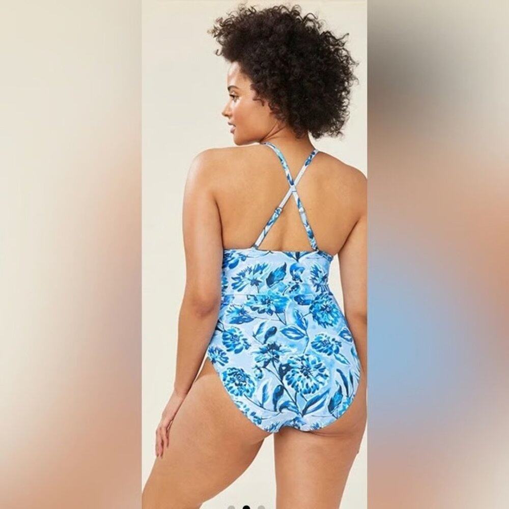 Andie Swim Blue Floral Baia One Piece Swimsuit Size Medium - Picture 3 of 7